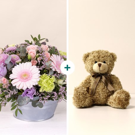 Pastel bloom and teddy bear