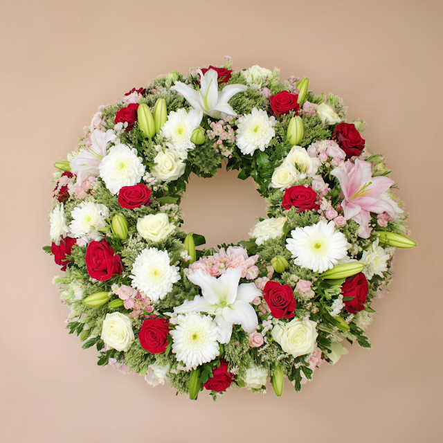 Corona Funeraria Roja y Blanca