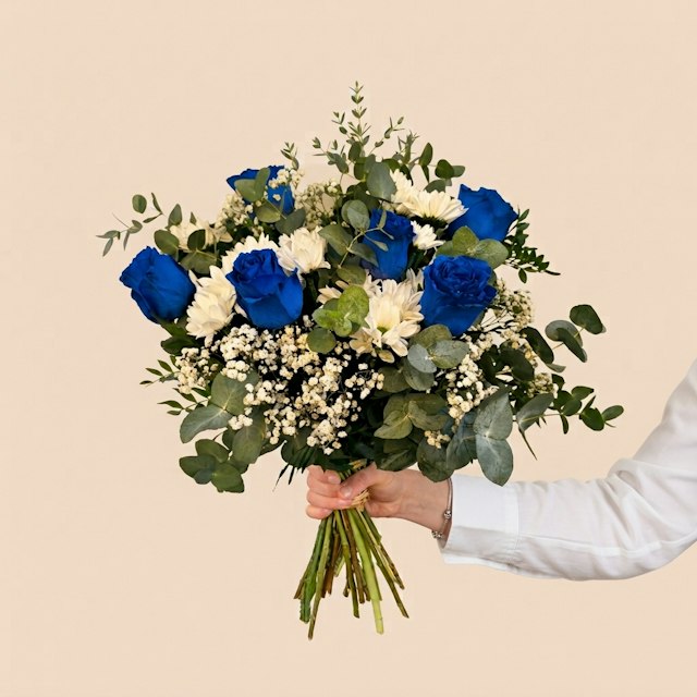 Rosas azules y margaritas